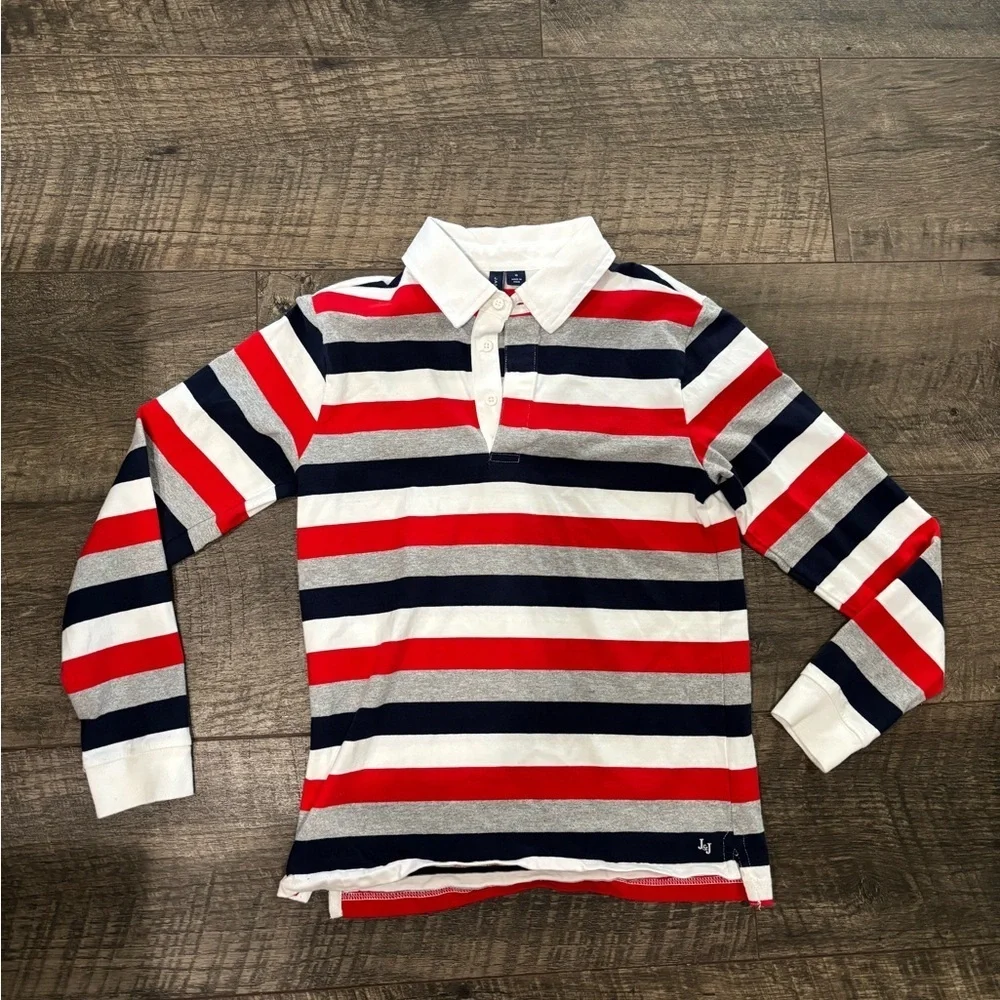 Janie and Jack Striped Red, White, and Blue Kids Long-sleeve Polo Rugby Shirt